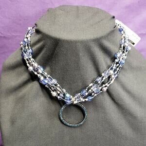 New York And Company Necklace, Multistrand Seed Bead, Rhinestone Pendant w/tags